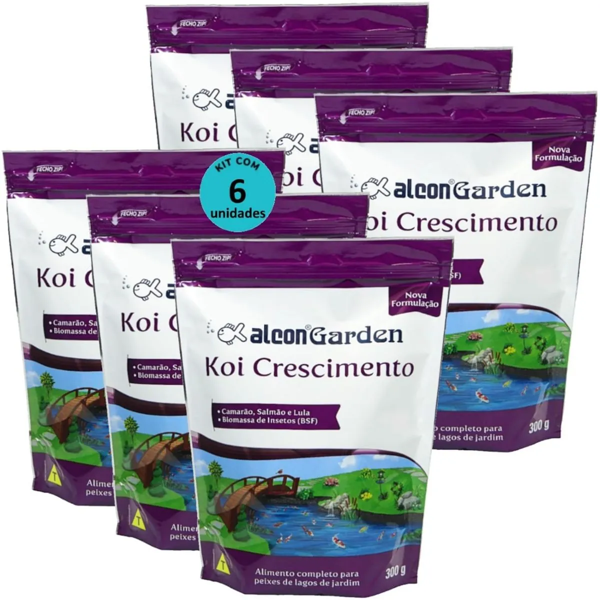 ALCON GARDEN KOI CRESCIMENTO 300G KIT COM 6 - ALCON GARDEN KOI CRESCIMENTO 300G RAÇÃO PARA PEIXES KI