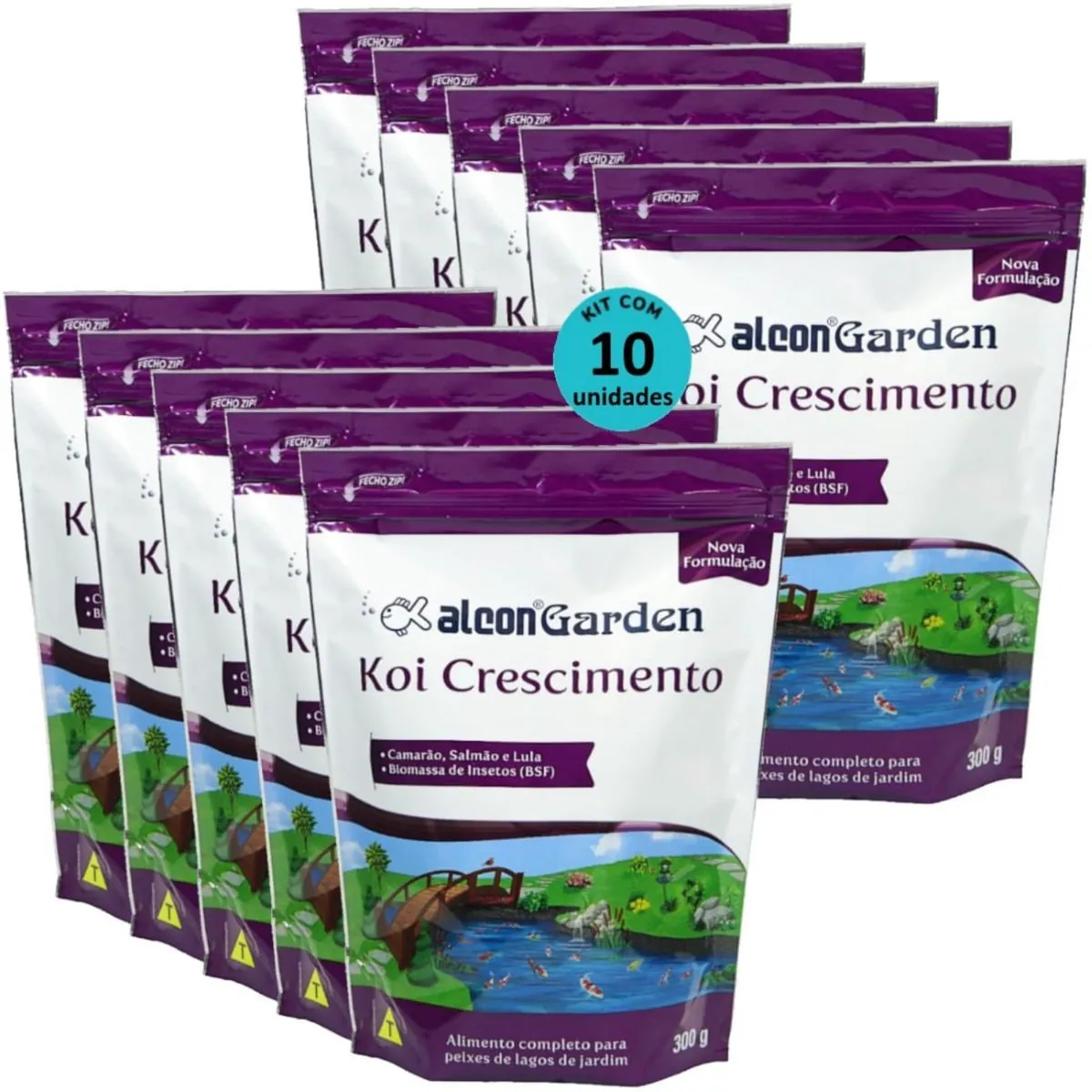 ALCON GARDEN KOI CRESCIMENTO 300G KIT COM 10 - ALCON GARDEN KOI CRESCIMENTO 300G RAÇÃO PARA PEIXES K