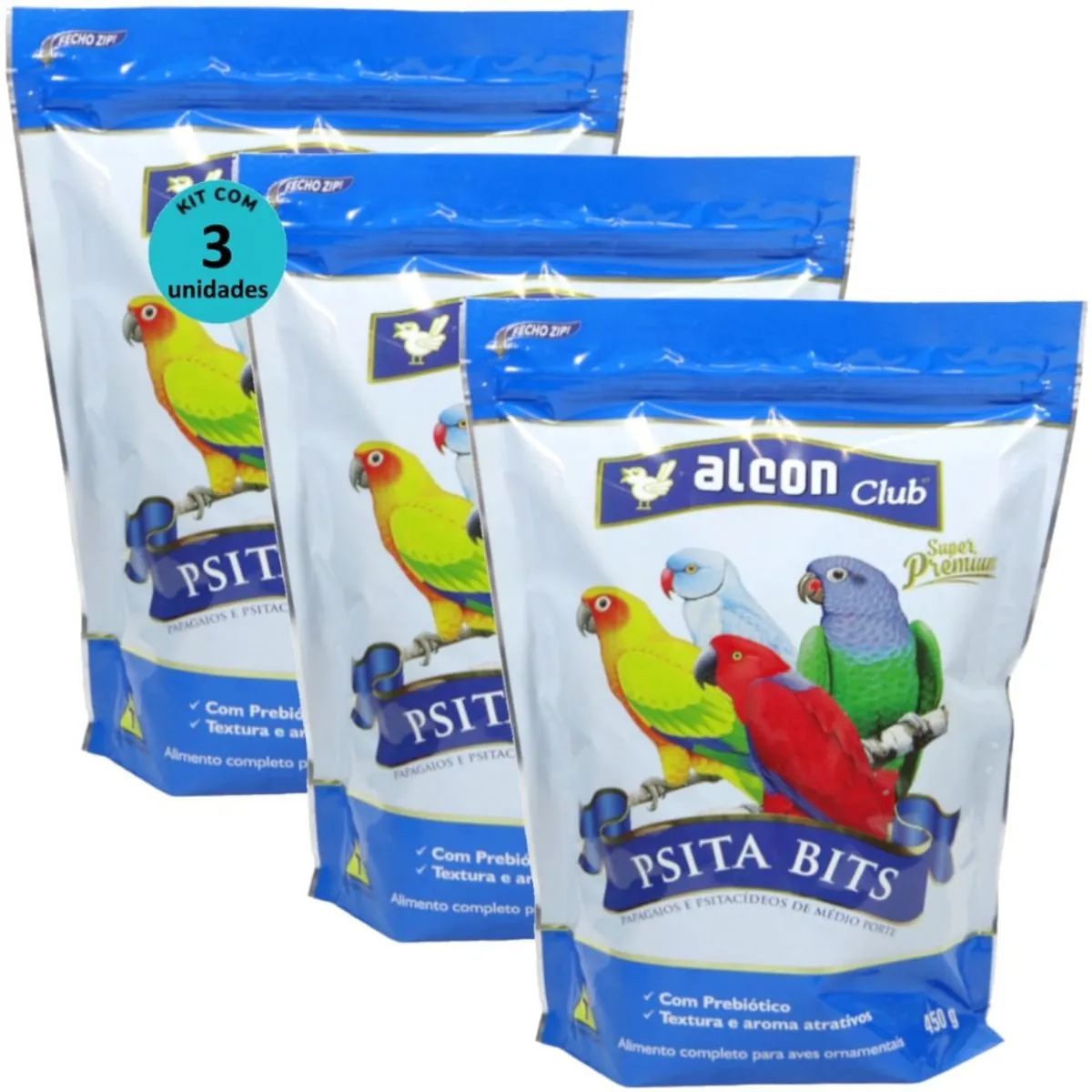 ALCON CLUB PSITA BITS 450G SUPER PREMIUM KIT COM 3 RAÇÃO PARA AVES