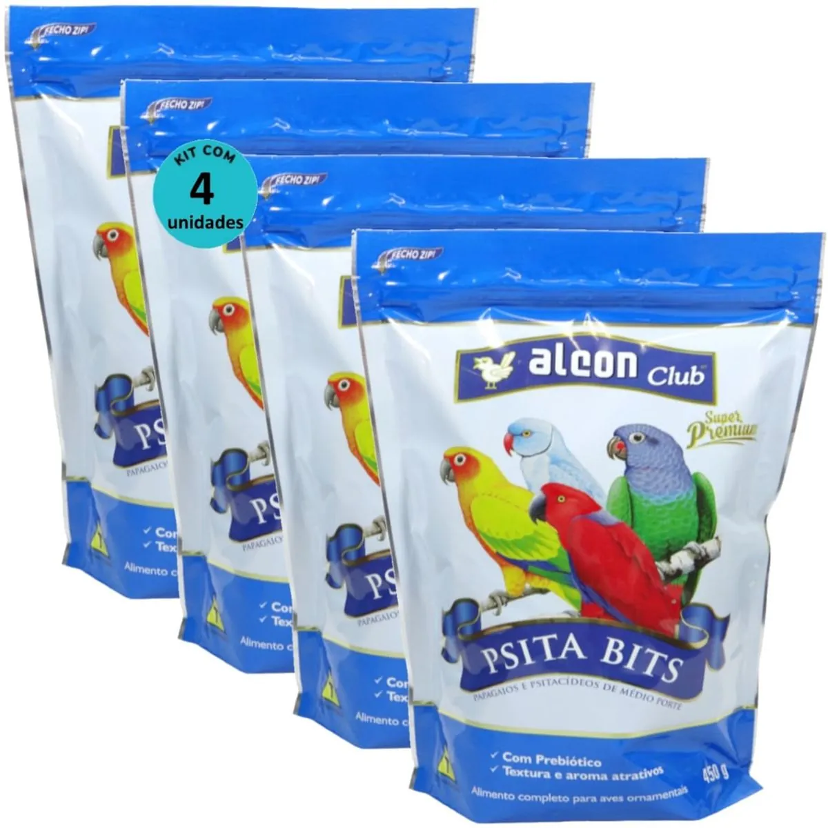 ALCON CLUB PSITA BITS 450G SUPER PREMIUM KIT COM 4 RAÇÃO PARA AVES