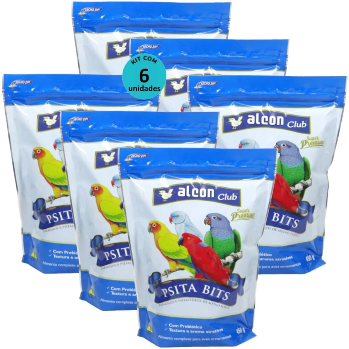 ALCON CLUB PSITA BITS 450G SUPER PREMIUM KIT COM 6 RAÇÃO PARA AVES