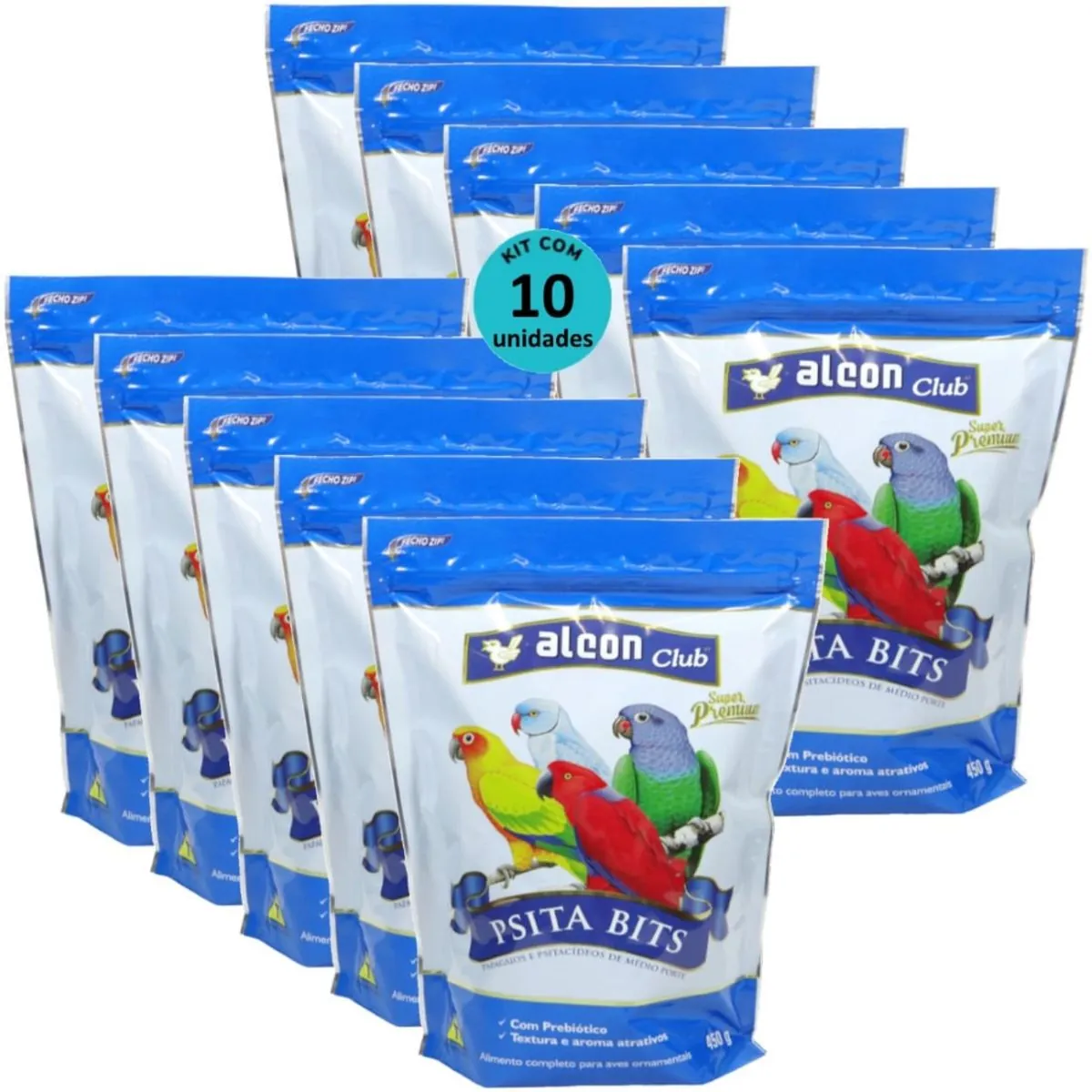 ALCON CLUB PSITA BITS 450G SUPER PREMIUM KIT COM 10 RAÇÃO PARA AVES