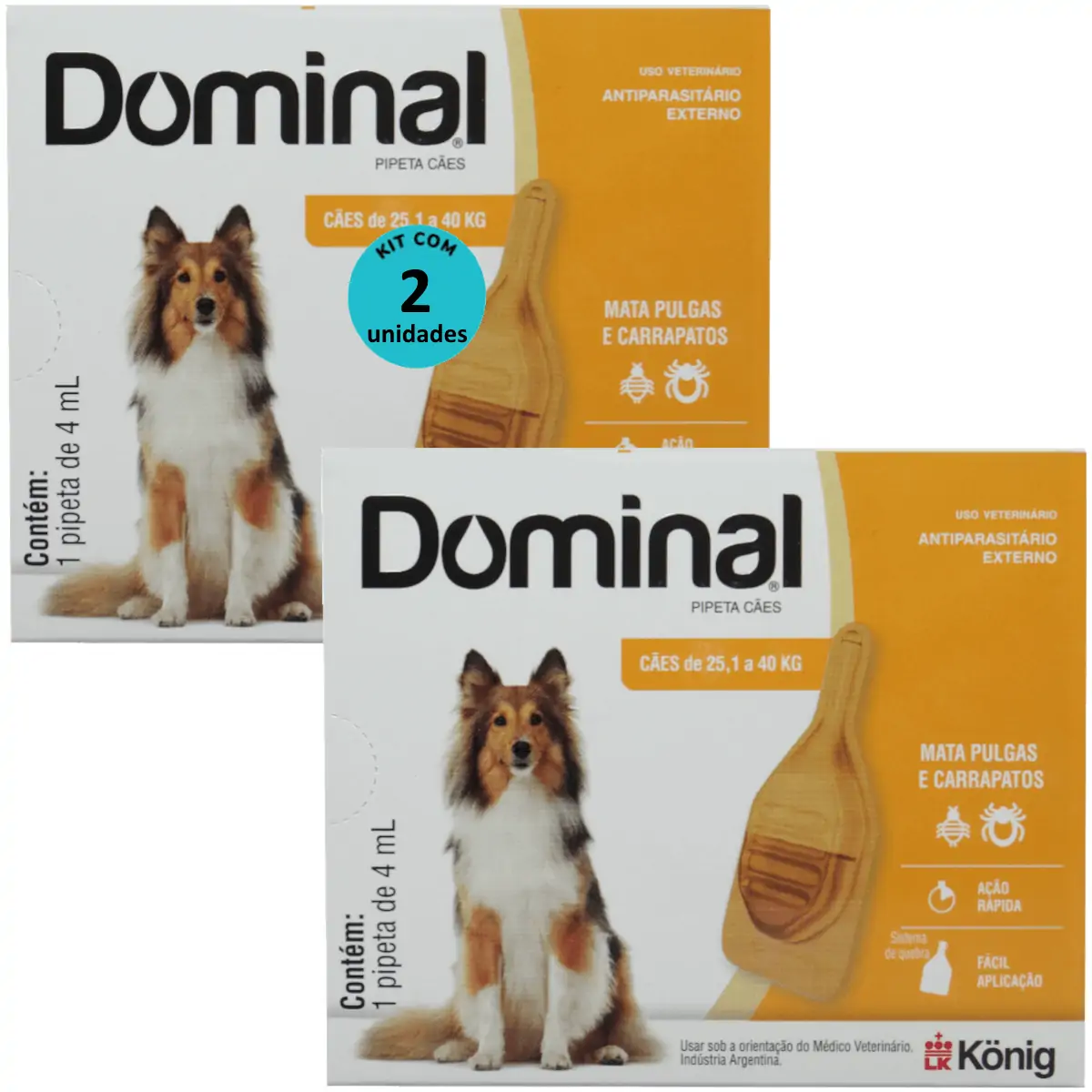 DOMINAL PIPETA PARA CÃES 25,1 A 40KG 4ML LARANJA KIT COM 2