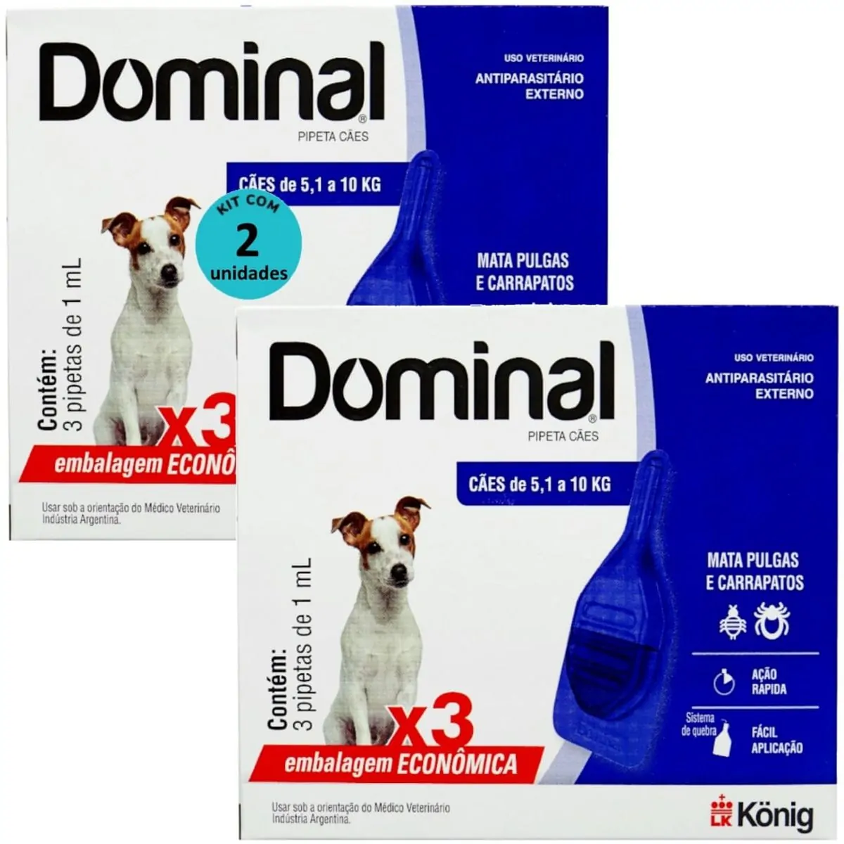 DOMINAL PIPETA PARA CÃES 5,1 A 10KG 1ML AZUL COM 3 UNID. KIT COM 2 CXS