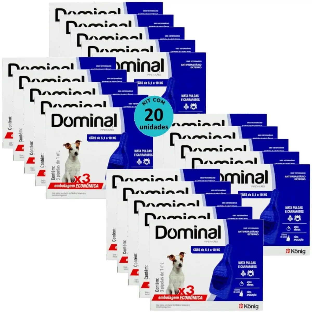 DOMINAL PIPETA PARA CÃES 5,1 A 10KG 1ML AZUL COM 3 UNID. KIT COM 20 CXS