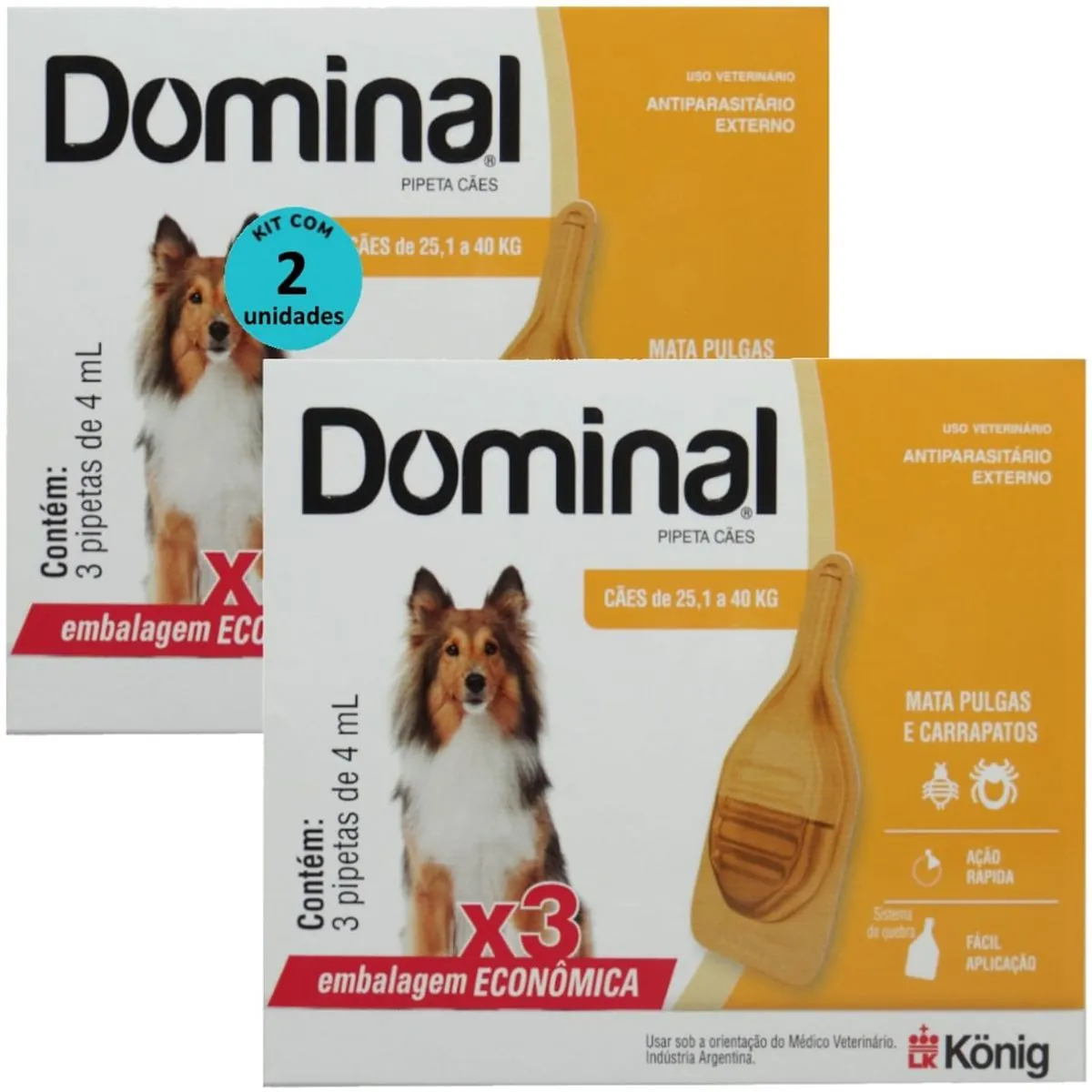 DOMINAL PIPETA PARA CÃES 25,1 A 40KG 4ML LARANJA COM 3 UNID. KIT COM 2 CXS - DOMINAL PIPETA PARA CÃE