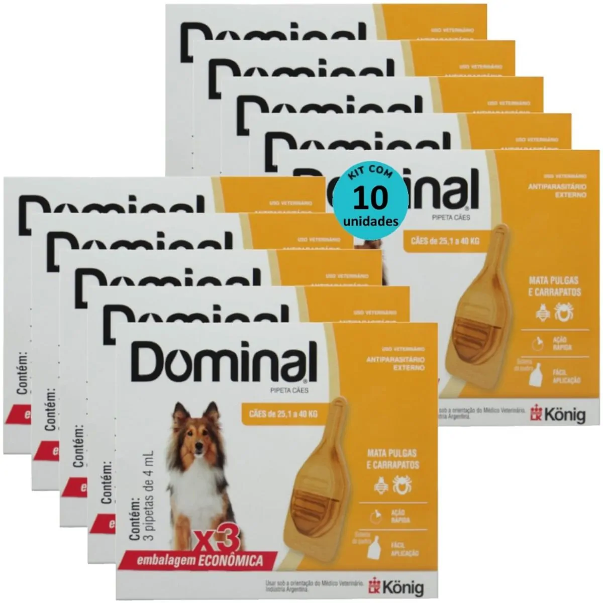 DOMINAL PIPETA PARA CÃES 25,1 A 40KG 4ML LARANJA COM 3 UNID. KIT COM 10 CXS - DOMINAL PIPETA PARA CÃ