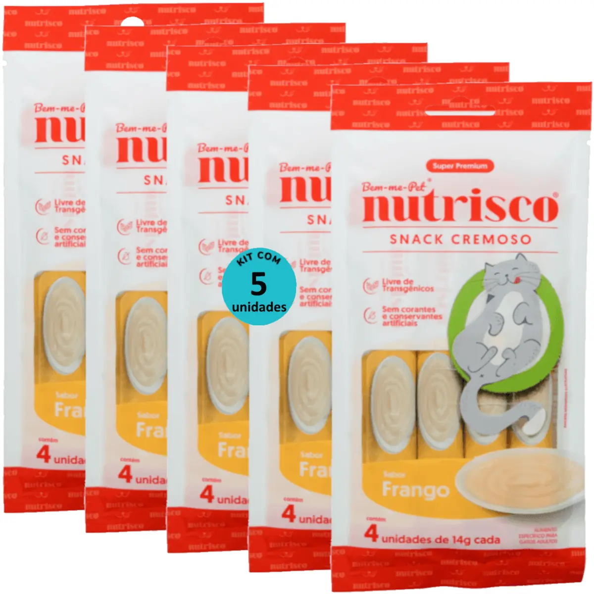 SNACK CREMOSO NUTRISCO GATOS ADULTOS 14G FRANGO COM 4 UN - KIT COM 5