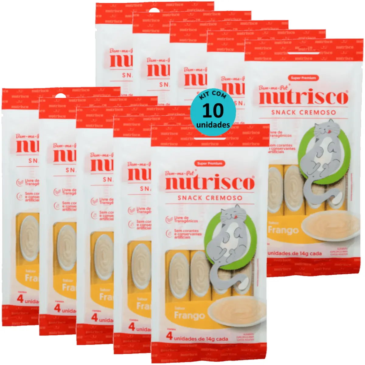 SNACK CREMOSO NUTRISCO GATOS ADULTOS 14G FRANGO COM 4 UN - KIT COM 10