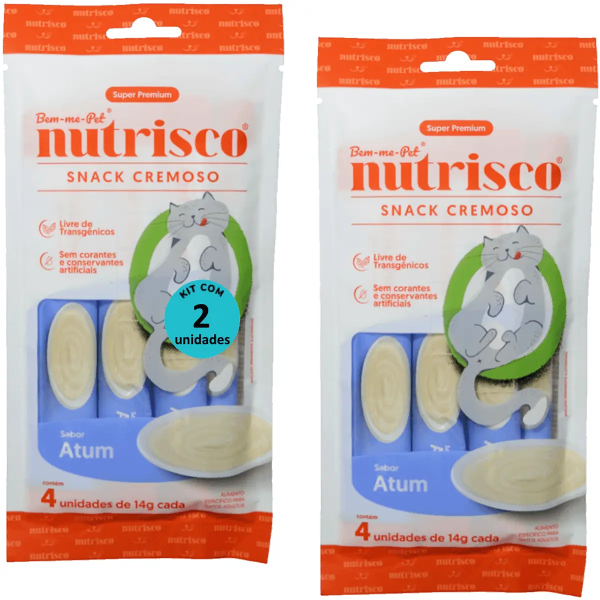 SNACK CREMOSO NUTRISCO GATOS ADULTOS 14G ATUM COM 4 UN - KIT COM 2