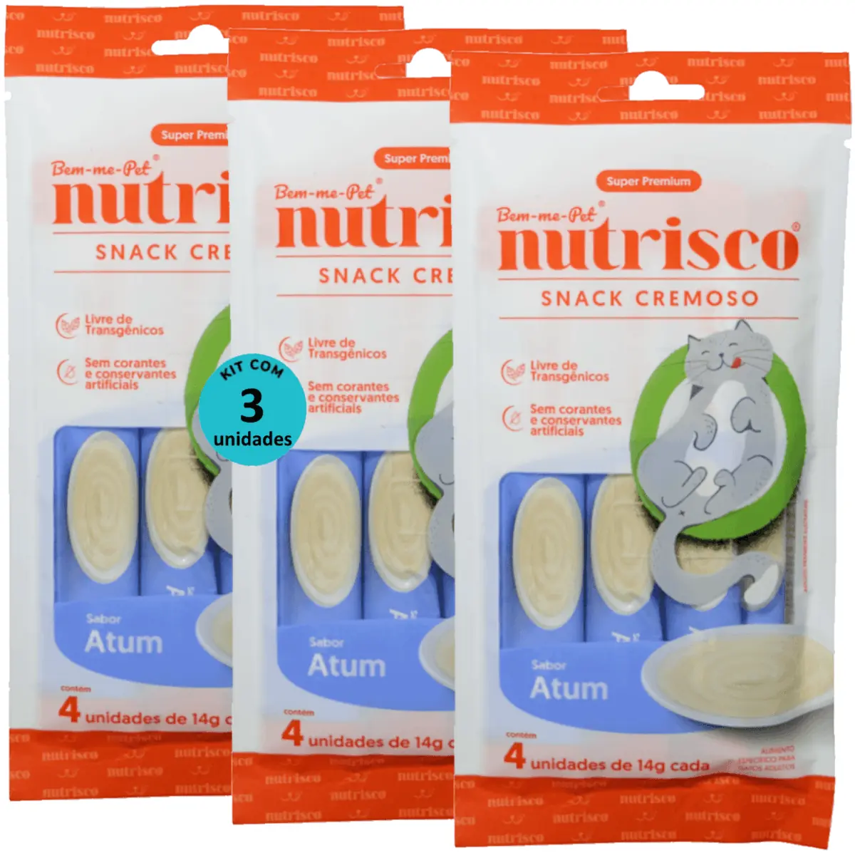 SNACK CREMOSO NUTRISCO GATOS ADULTOS 14G ATUM COM 4 UN - KIT COM 3