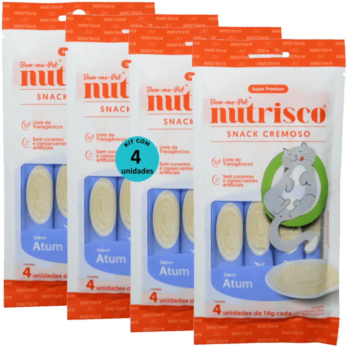 SNACK CREMOSO NUTRISCO GATOS ADULTOS 14G ATUM COM 4 UN - KIT COM 4