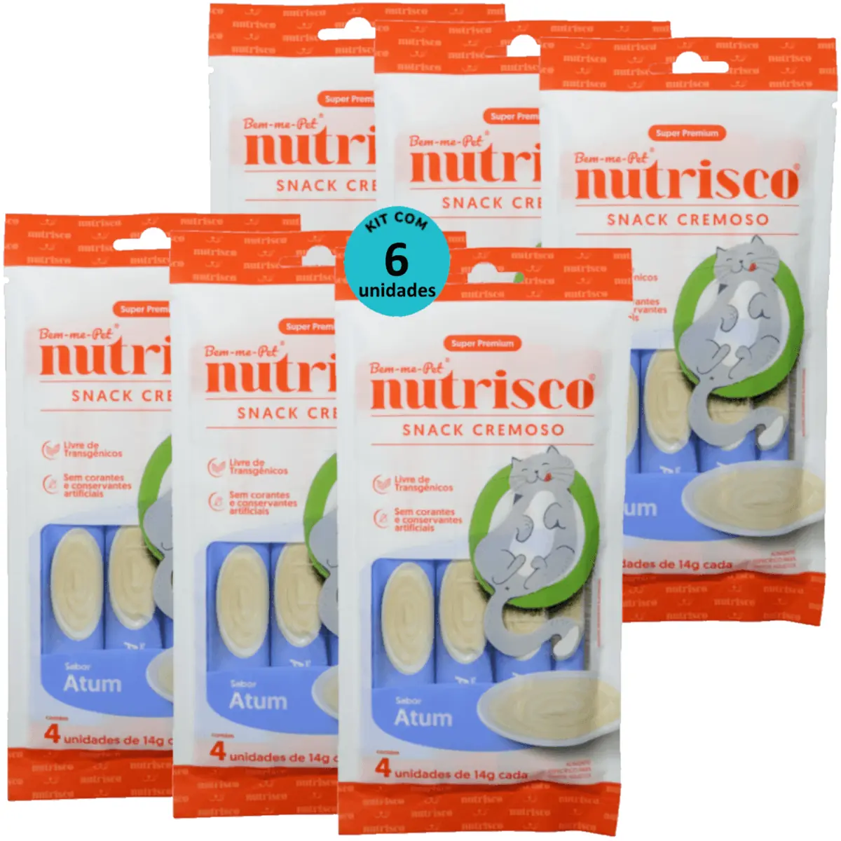 SNACK CREMOSO NUTRISCO GATOS ADULTOS 14G ATUM COM 4 UN - KIT COM 6