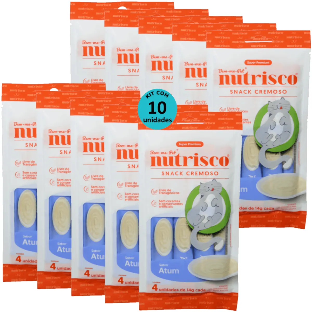 SNACK CREMOSO NUTRISCO GATOS ADULTOS 14G ATUM COM 4 UN - KIT COM 10