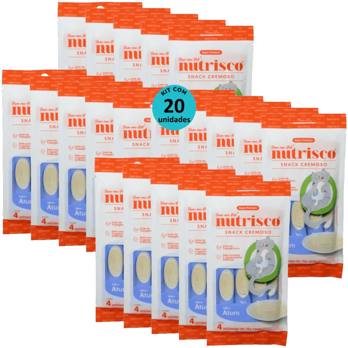 SNACK CREMOSO NUTRISCO GATOS ADULTOS 14G ATUM COM 4 UN - KIT COM 20