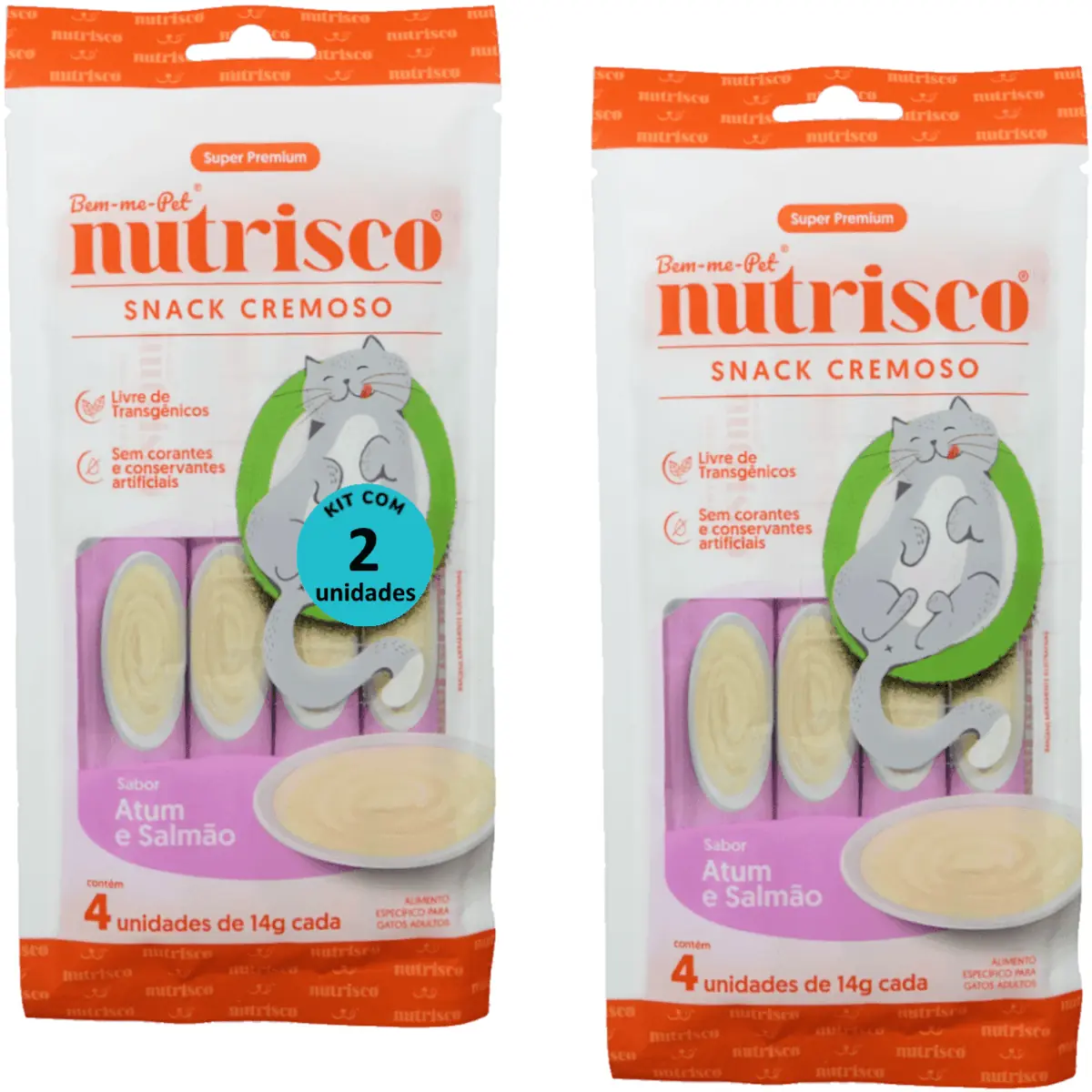 SNACK CREMOSO NUTRISCO GATOS ADULTOS 14G ATUM E SALMÃO COM 4 UN - KIT COM 2