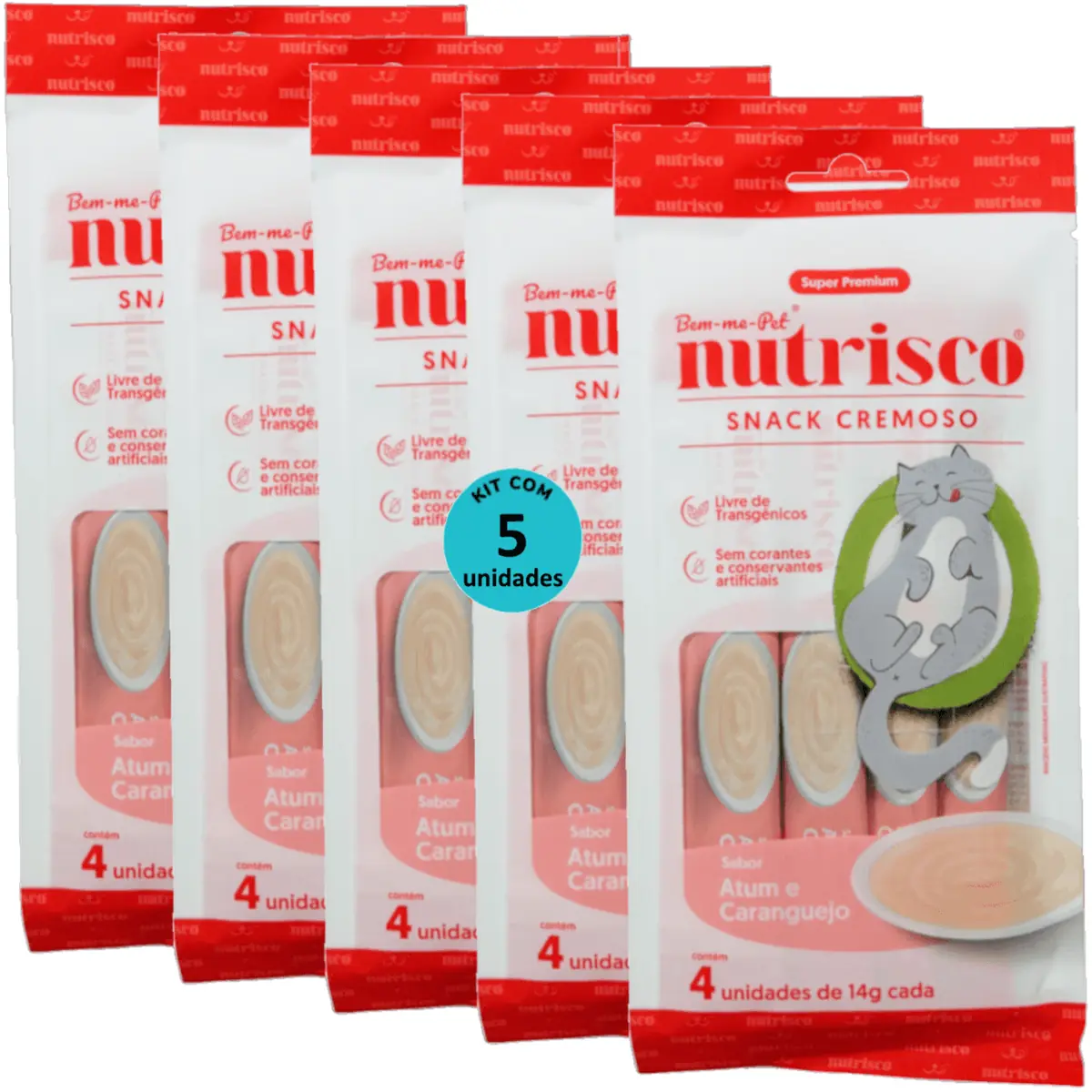 SNACK CREMOSO NUTRISCO GATOS 14G ATUM E CARANGUEJO COM 4 UN - KIT COM 5