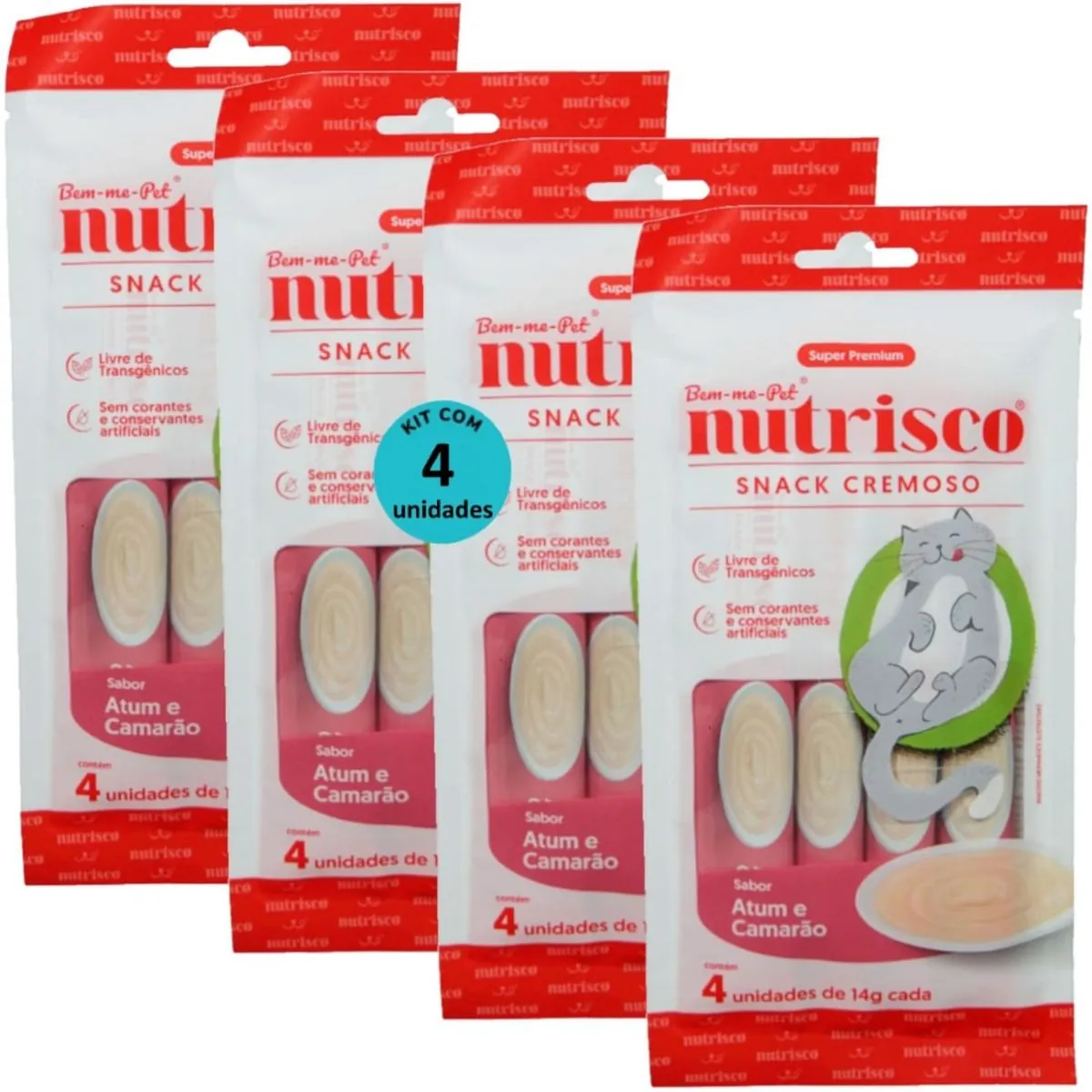 SNACK CREMOSO NUTRISCO GATOS 14G ATUM E CAMARÃO COM 4 UN - KIT COM 4