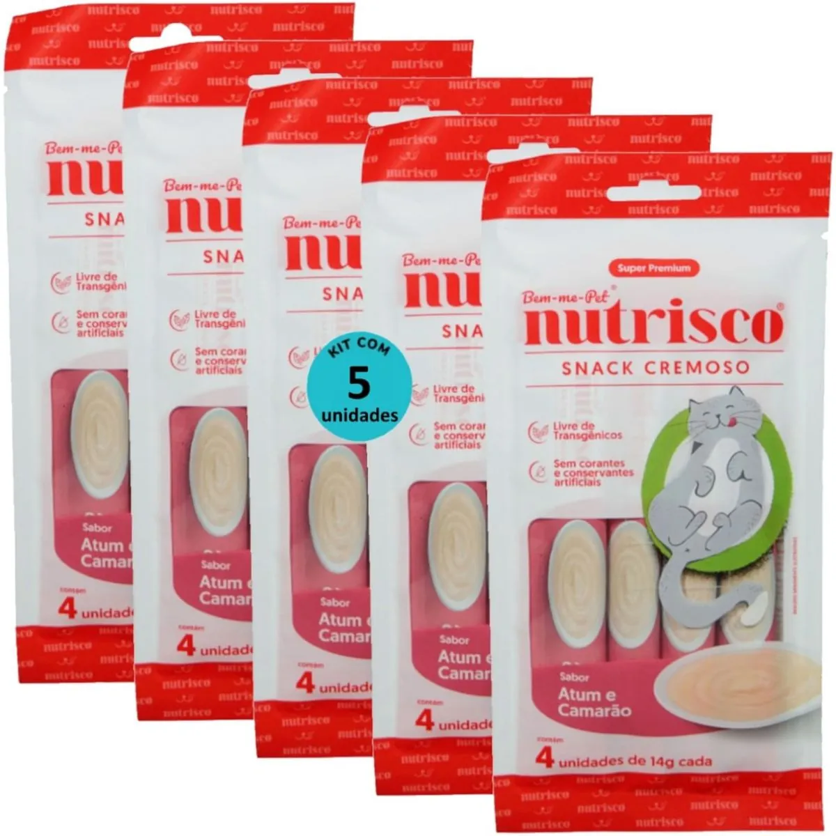 SNACK CREMOSO NUTRISCO GATOS 14G ATUM E CAMARÃO COM 4 UN - KIT COM 5