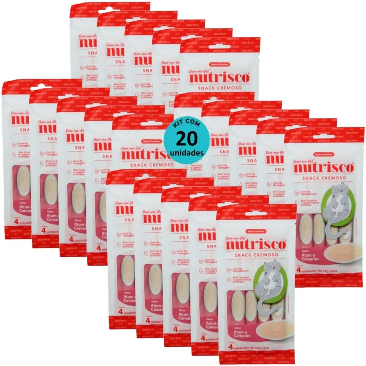 SNACK CREMOSO NUTRISCO GATOS 14G ATUM E CAMARÃO COM 4 UN - KIT COM 20