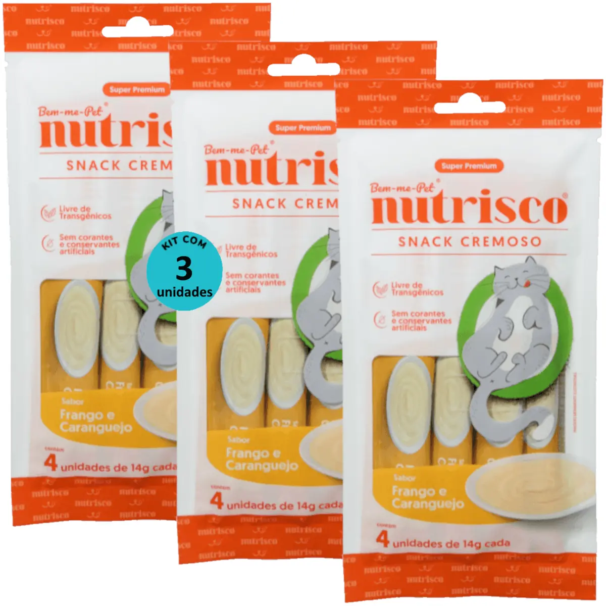 SNACK CREMOSO NUTRISCO GATOS 14G FRANGO E CARANGUEJO COM 4 UN - KIT COM 3