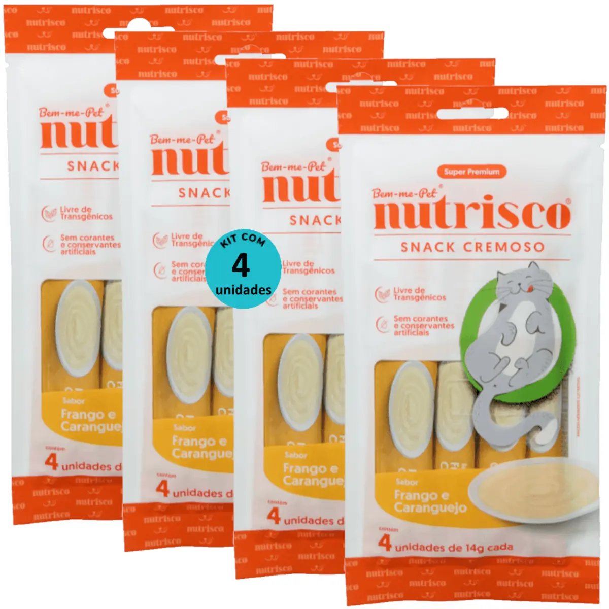 SNACK CREMOSO NUTRISCO GATOS 14G FRANGO E CARANGUEJO COM 4 UN - KIT COM 4
