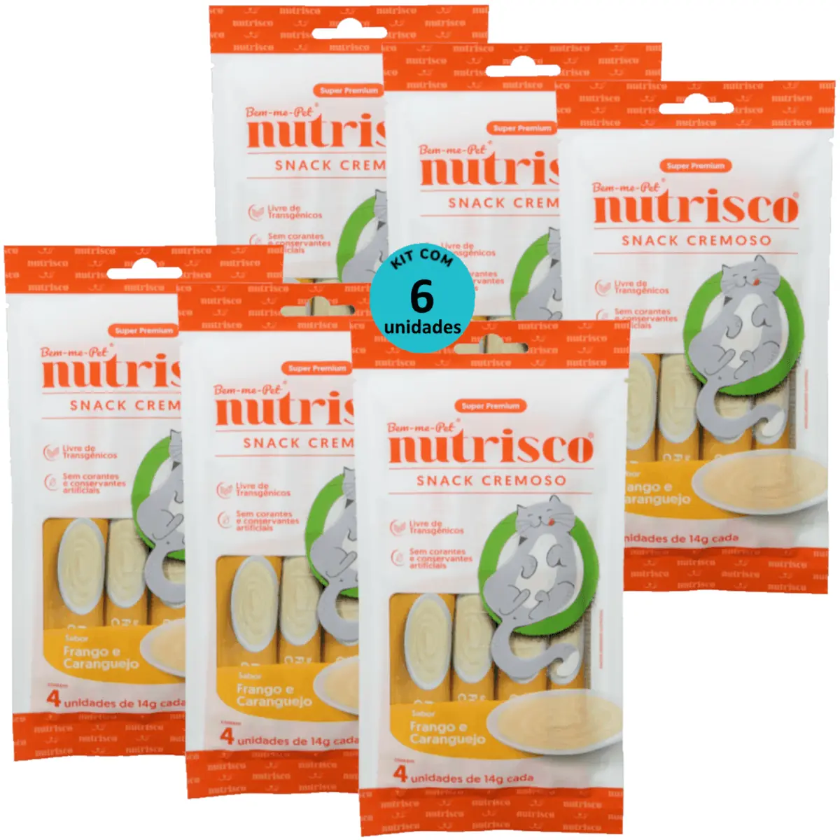 SNACK CREMOSO NUTRISCO GATOS 14G FRANGO E CARANGUEJO COM 4 UN - KIT COM 6