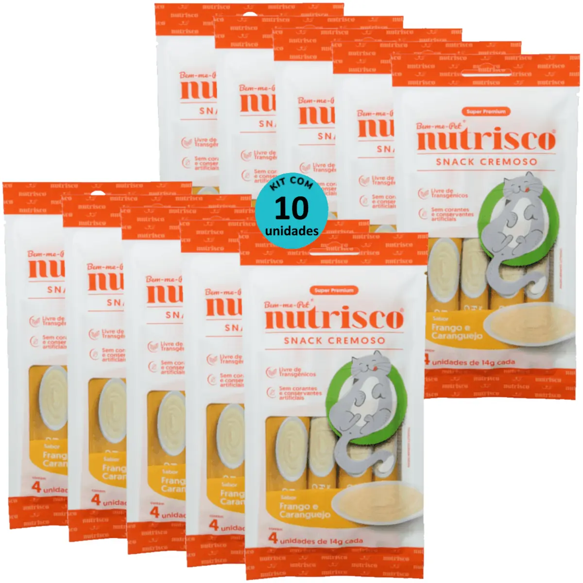 SNACK CREMOSO NUTRISCO GATOS 14G FRANGO E CARANGUEJO COM 4 UN - KIT COM 10