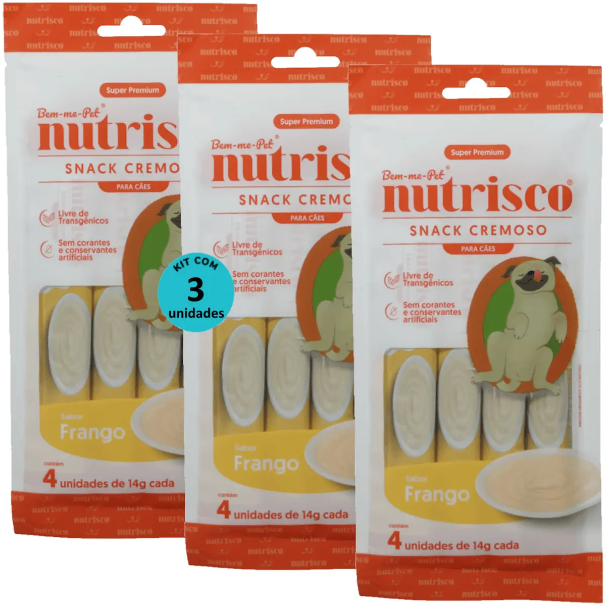 SNACK CREMOSO NUTRISCO CÃES 14G FRANGO COM 4 UN - KIT COM 3
