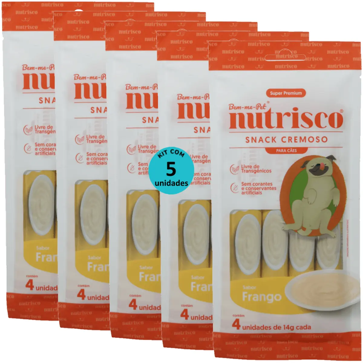 SNACK CREMOSO NUTRISCO CÃES 14G FRANGO COM 4 UN - KIT COM 5