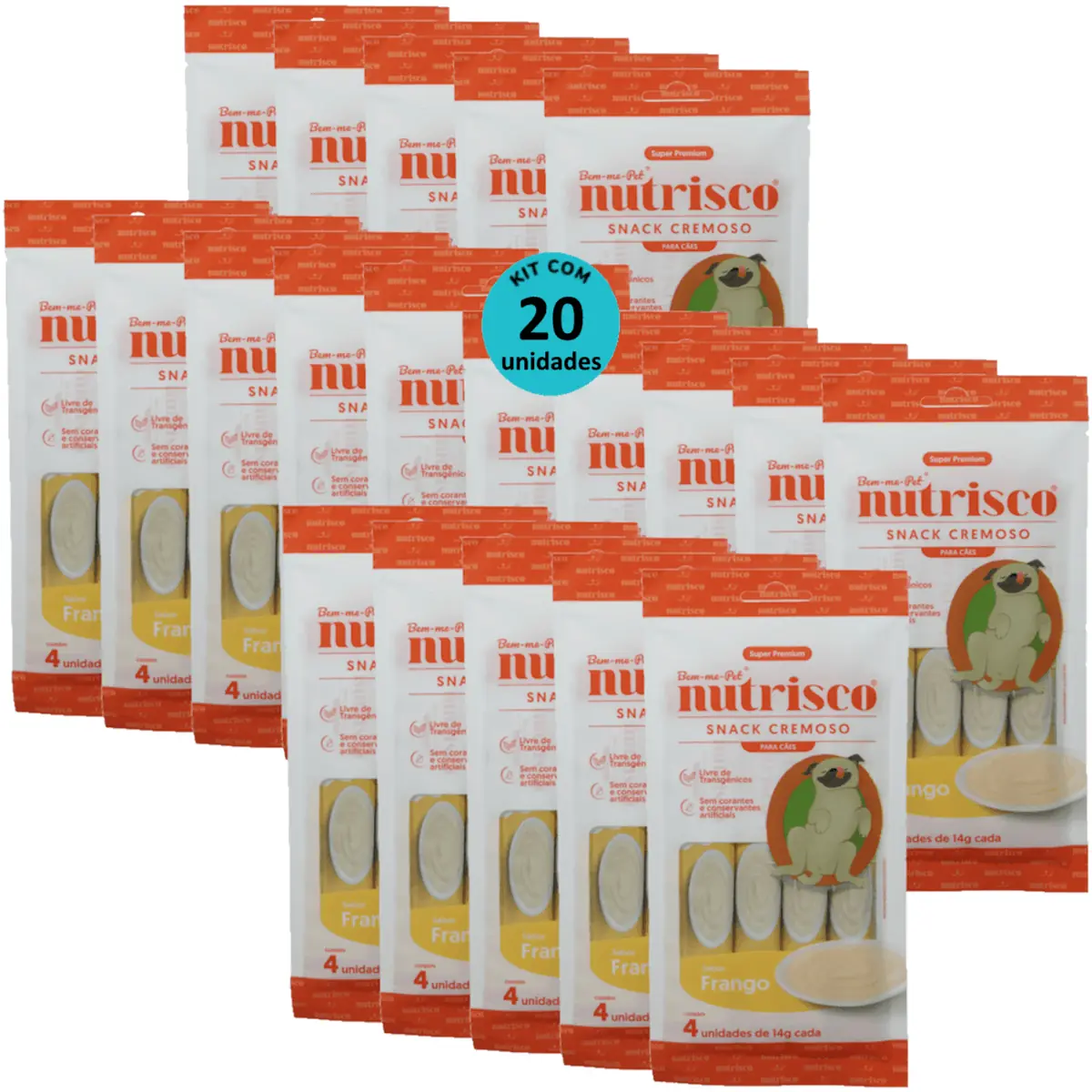 SNACK CREMOSO NUTRISCO CÃES 14G FRANGO COM 4 UN - KIT COM 20