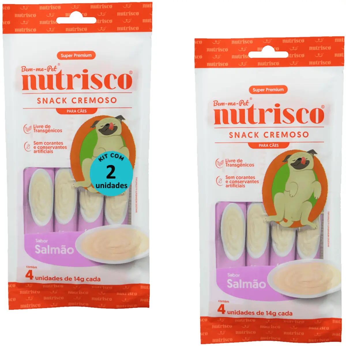SNACK CREMOSO NUTRISCO CÃES 14G SALMÃO COM 4 UN - KIT COM 2