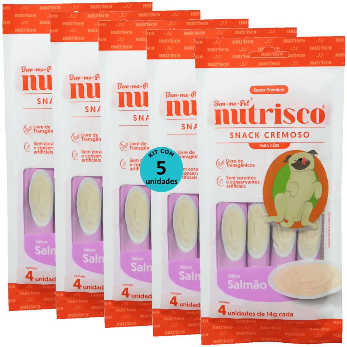 SNACK CREMOSO NUTRISCO CÃES 14G SALMÃO COM 4 UN - KIT COM 5