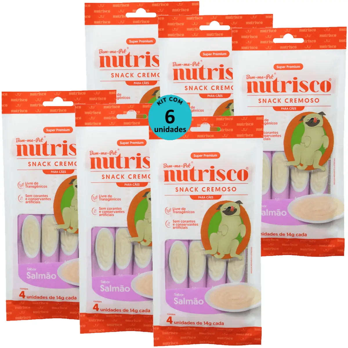 SNACK CREMOSO NUTRISCO CÃES 14G SALMÃO COM 4 UN - KIT COM 6