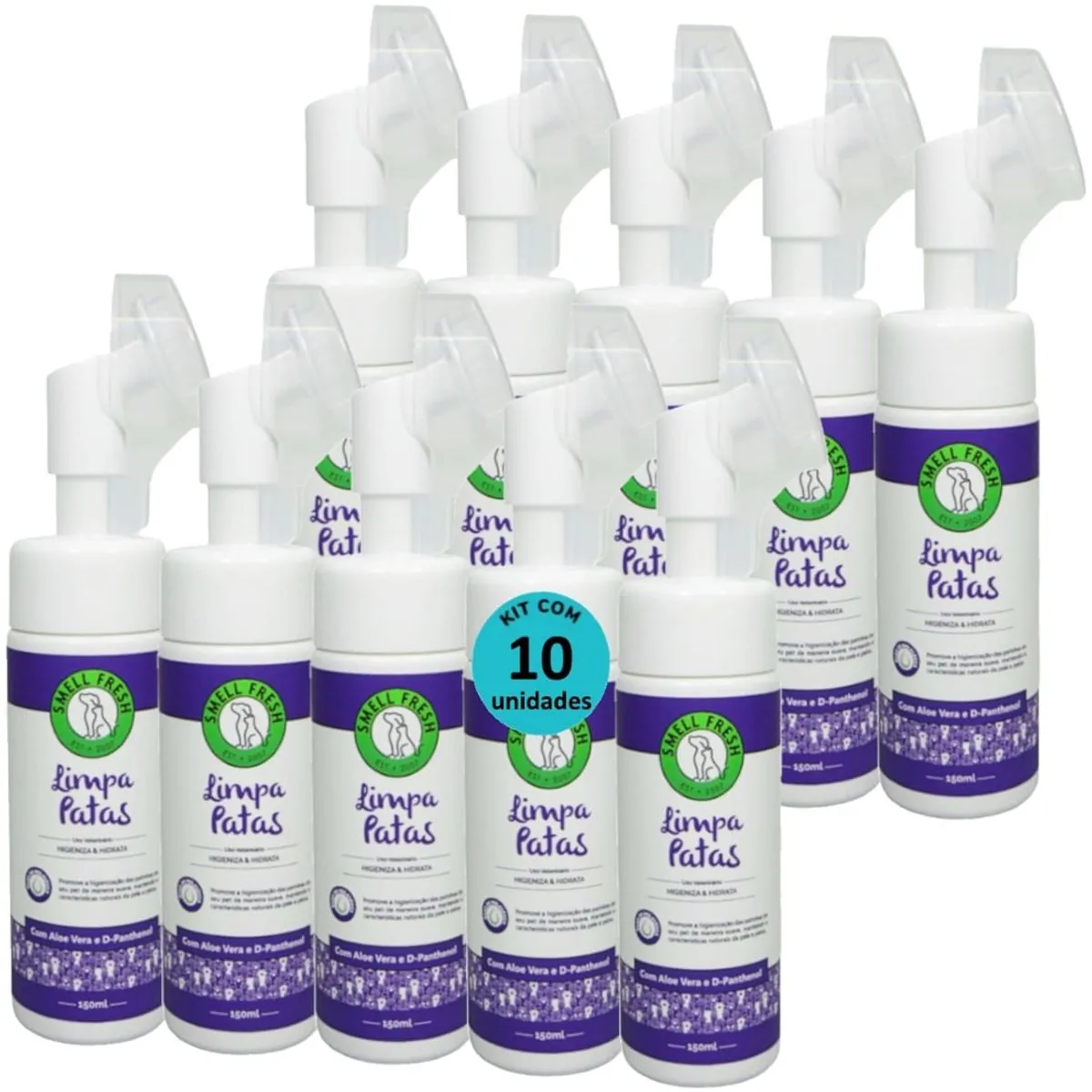 LIMPA PATAS 150ML HIGIENIZA E HIDRATA SMELL FRESH KIT COM 10