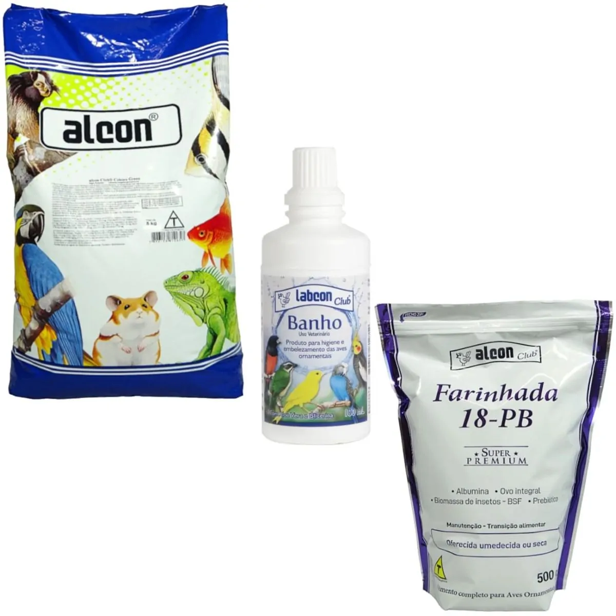 KIT ALCON CLUB COLEIRO GREEN 5KG + ALCON CLUB BANHO 100ML + ALCON CLUB FARINHADA 18-PB 500G