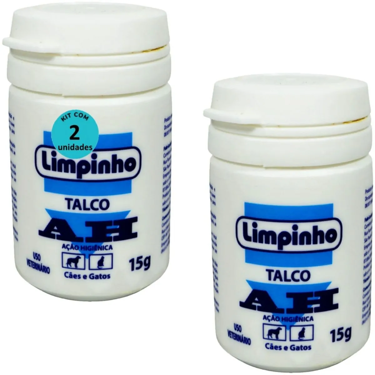 TALCO PÓ ANTISSÉPTICO AH 15G PARA CÃES E GATOS LIMPINHO KIT COM 2