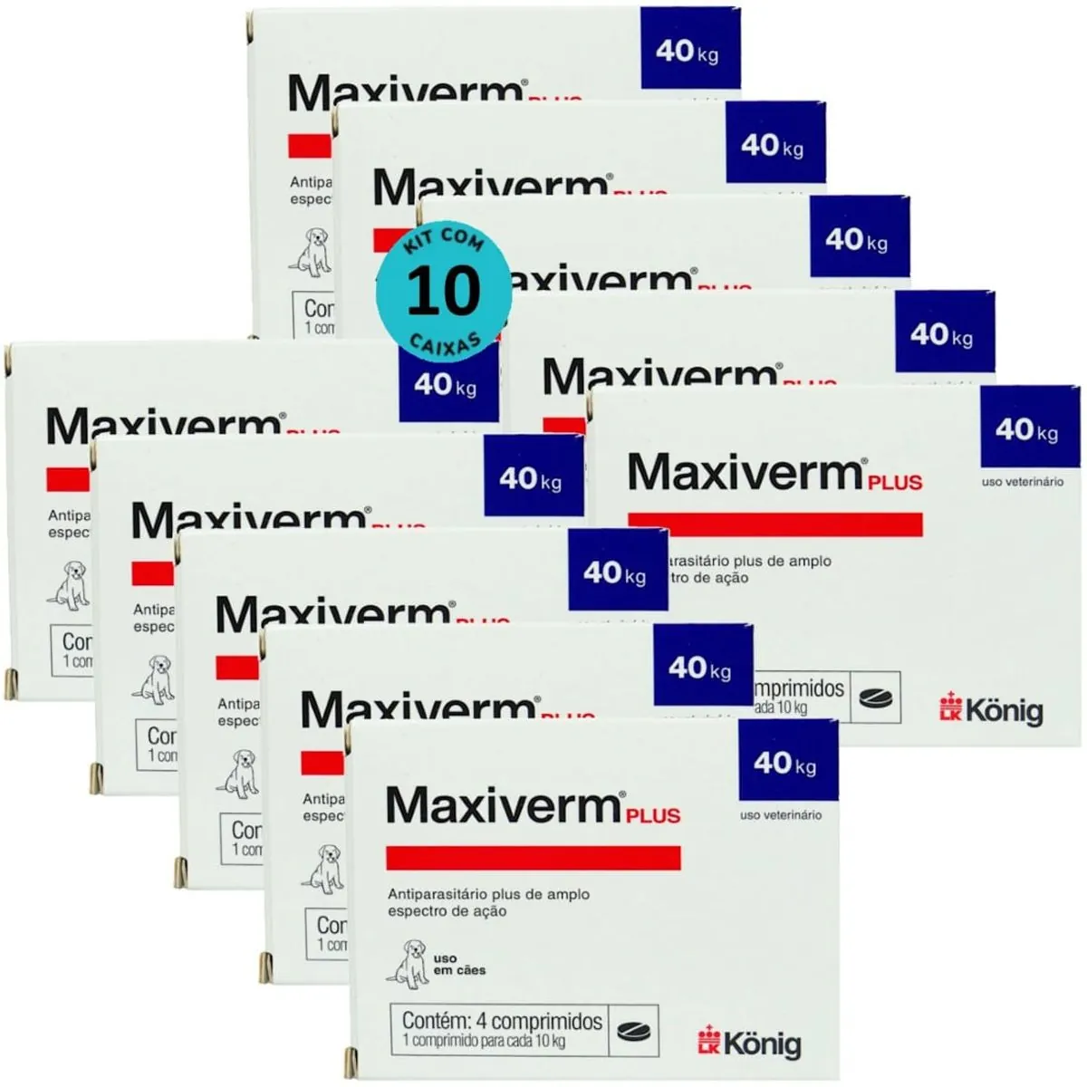 MAXIVERM PLUS 660MG COM 4 COMPRIMIDOS KONIG KIT COM 10 - Maxiverm Plus 660mg com 4 Comprimidos Konig