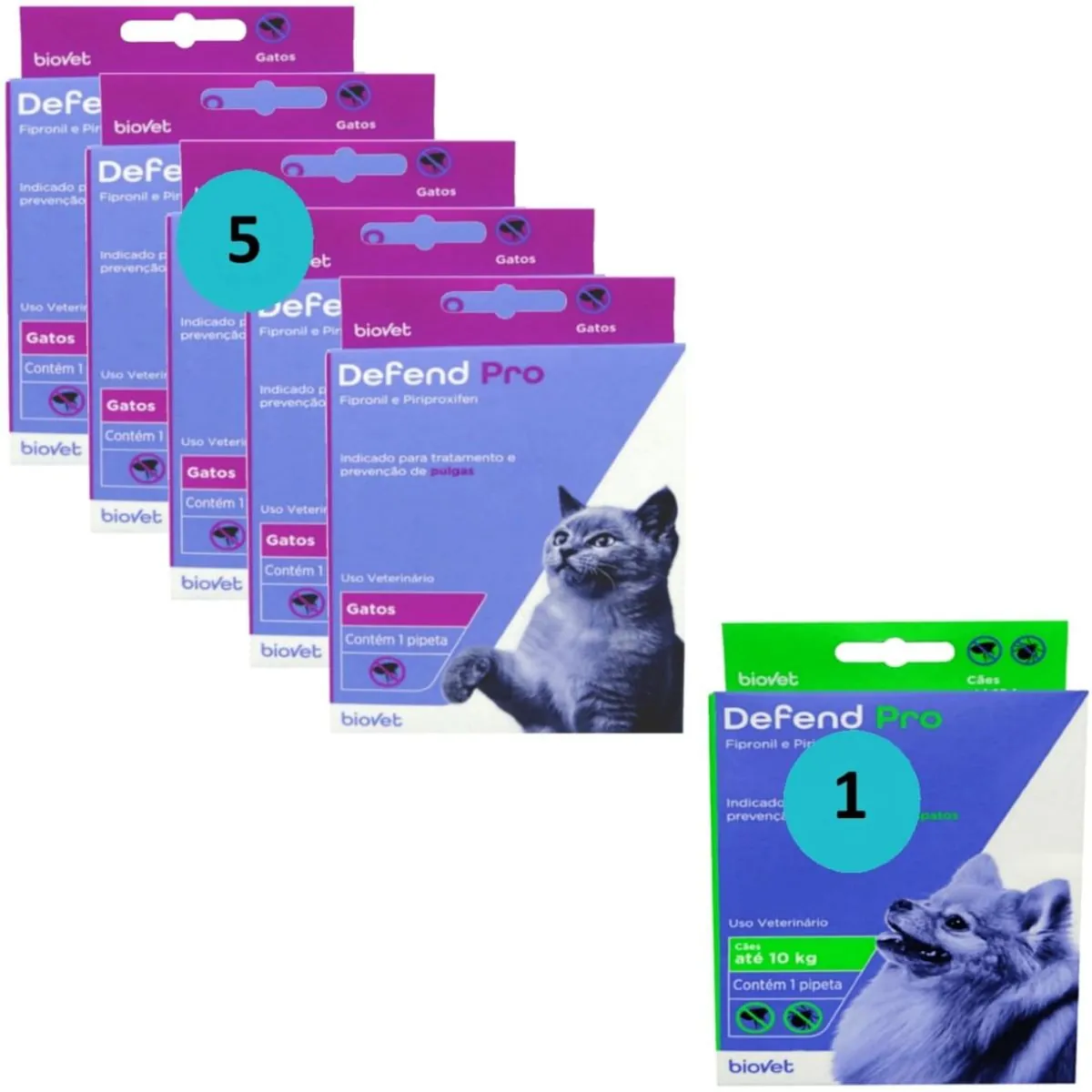 DEFEND PRO GATOS KIT COM 5 + DEFEND PRO CÃES ATÉ 10KG COM 1