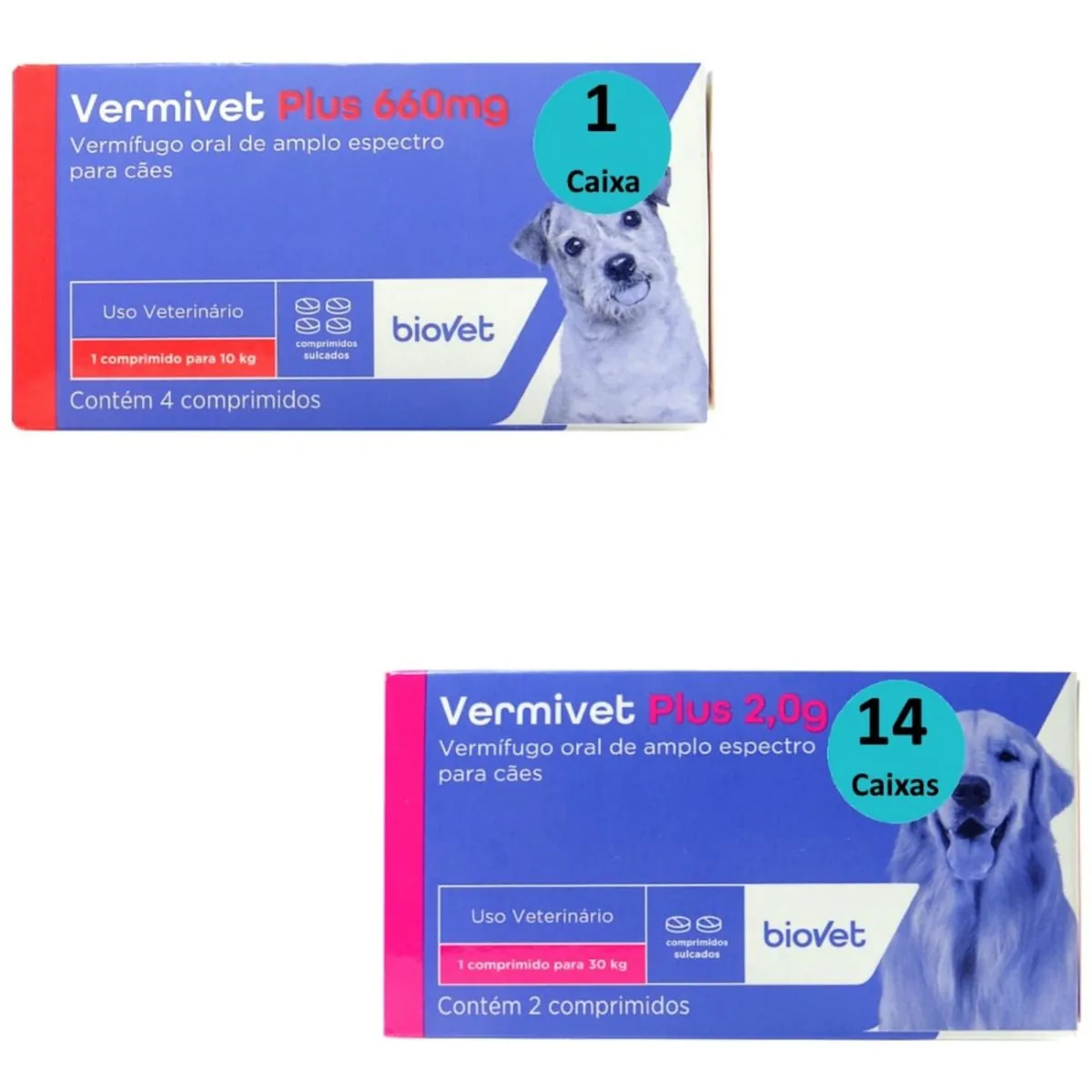 1 VERMIVET PLUS 660MG COM 4 COMPRIMIDOS + 14 VERMIVET PLUS 2,0G COM 2 COMPRIMIDOS
