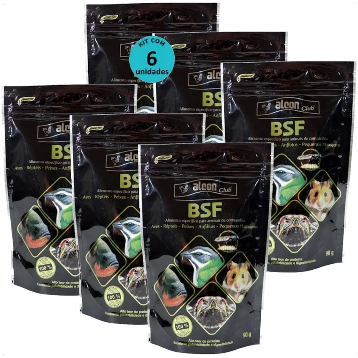 ALCON CLUB BSF 90G AVES RÉPTEIS PEIXES ANFÍBIOS PEQUENOS MAMÍFEROS KIT COM 6