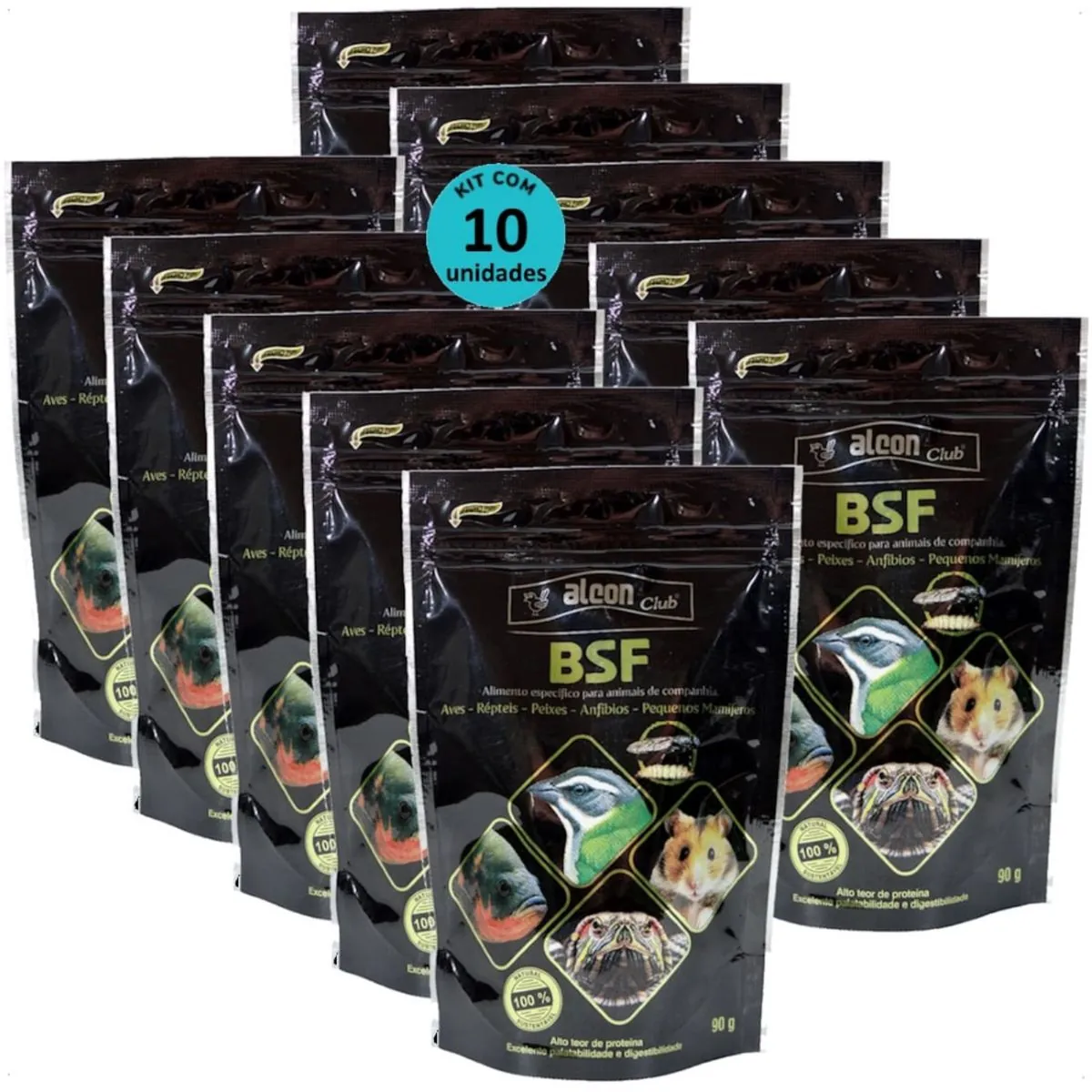 ALCON CLUB BSF 90G AVES RÉPTEIS PEIXES ANFÍBIOS PEQUENOS MAMÍFEROS KIT COM 10