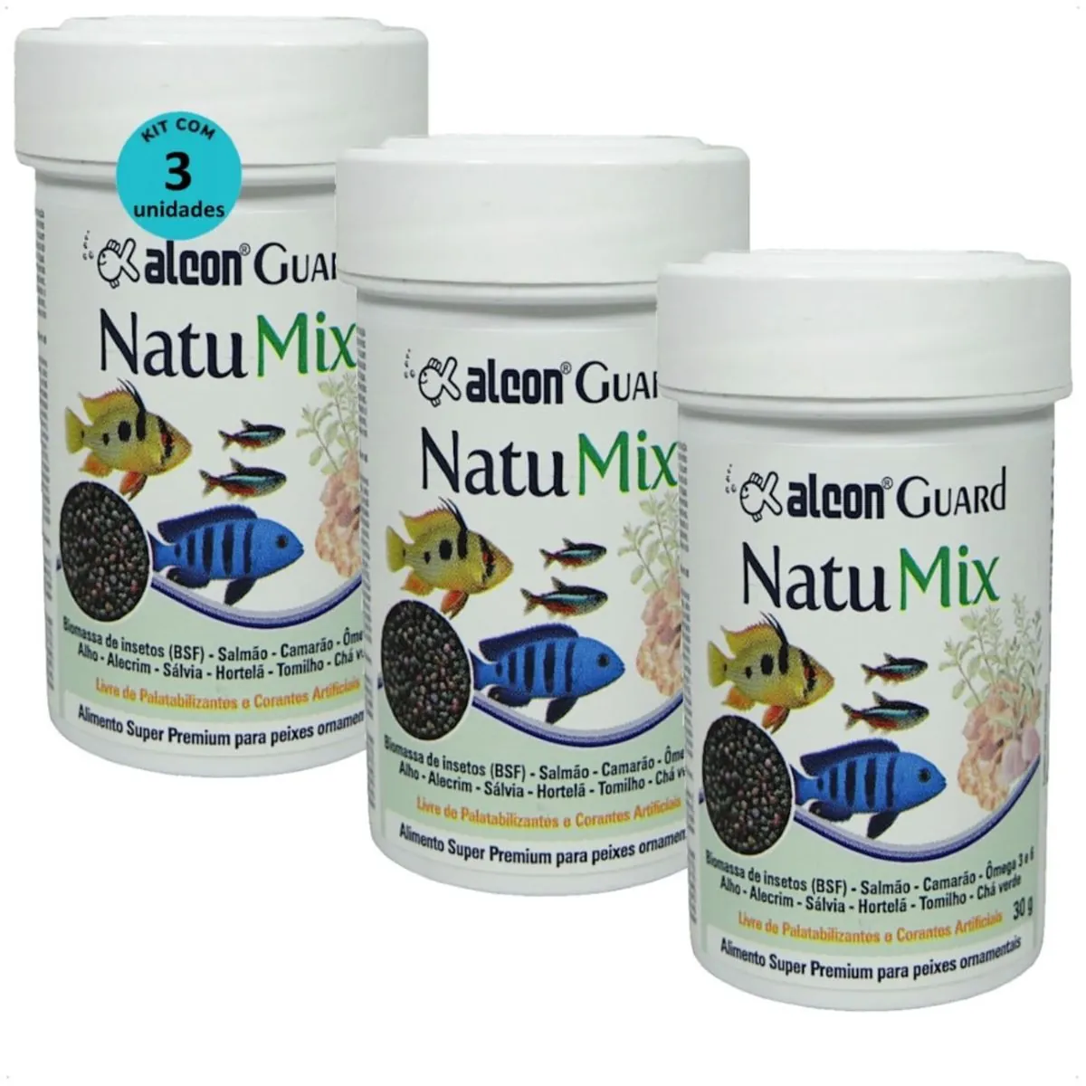 ALCON GUARD NATU MIX 30G PARA PEIXES ORNAMENTAIS KIT COM 3