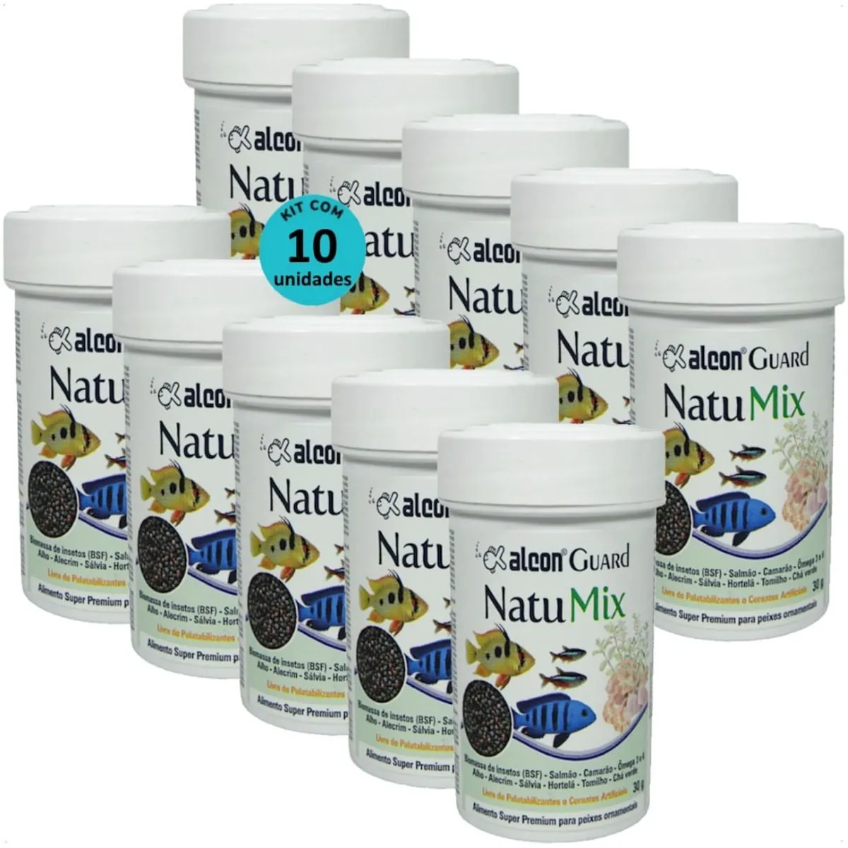 ALCON GUARD NATU MIX 30G PARA PEIXES ORNAMENTAIS KIT COM 10