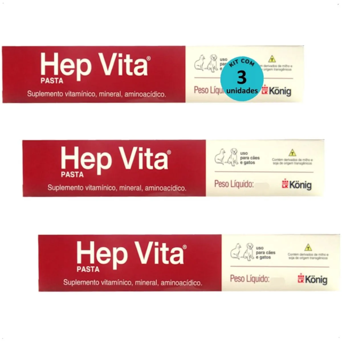 SUPLEMENTO ALIMENTAR PARA CÃES E GATOS HEP VITA 15G KONIG KIT COM 3