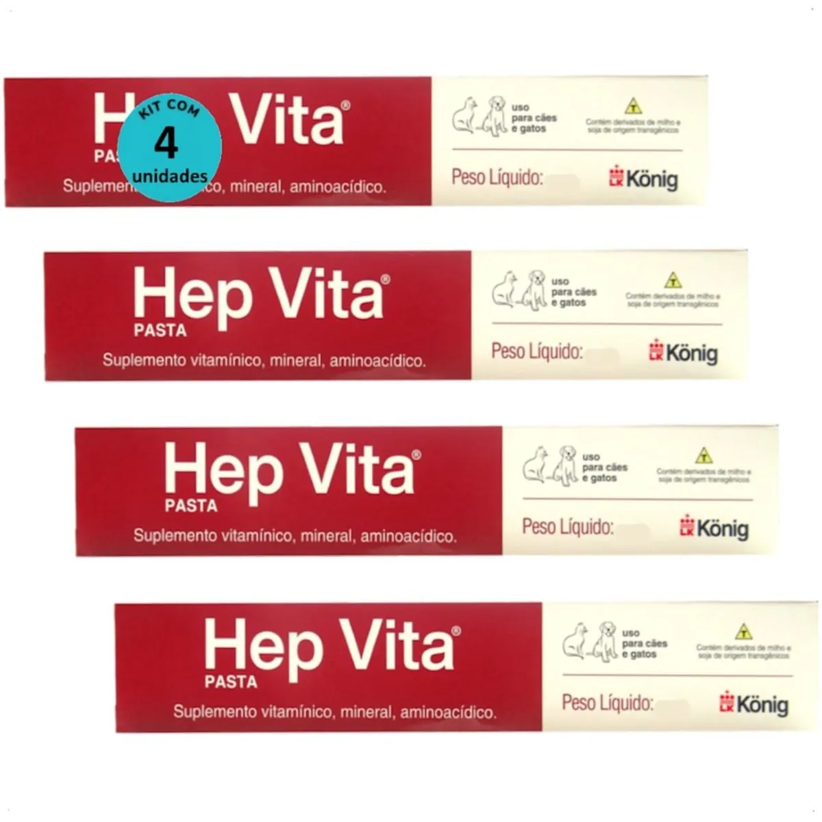 SUPLEMENTO ALIMENTAR PARA CÃES E GATOS HEP VITA 30G KONIG KIT COM 4