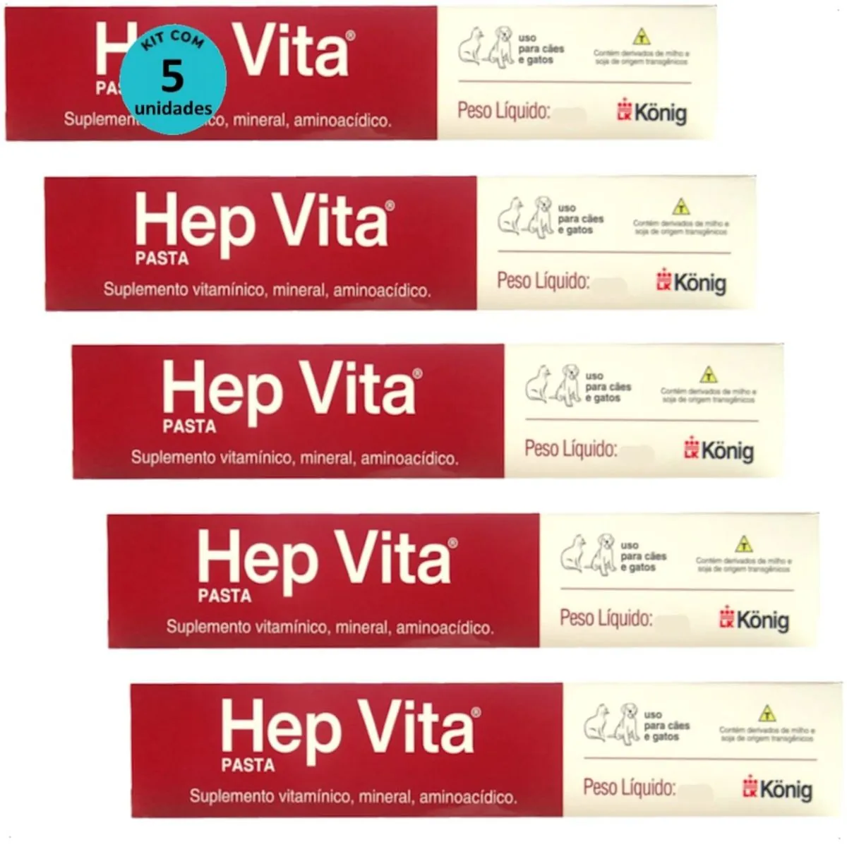 SUPLEMENTO ALIMENTAR PARA CÃES E GATOS HEP VITA 30G KONIG KIT COM 5