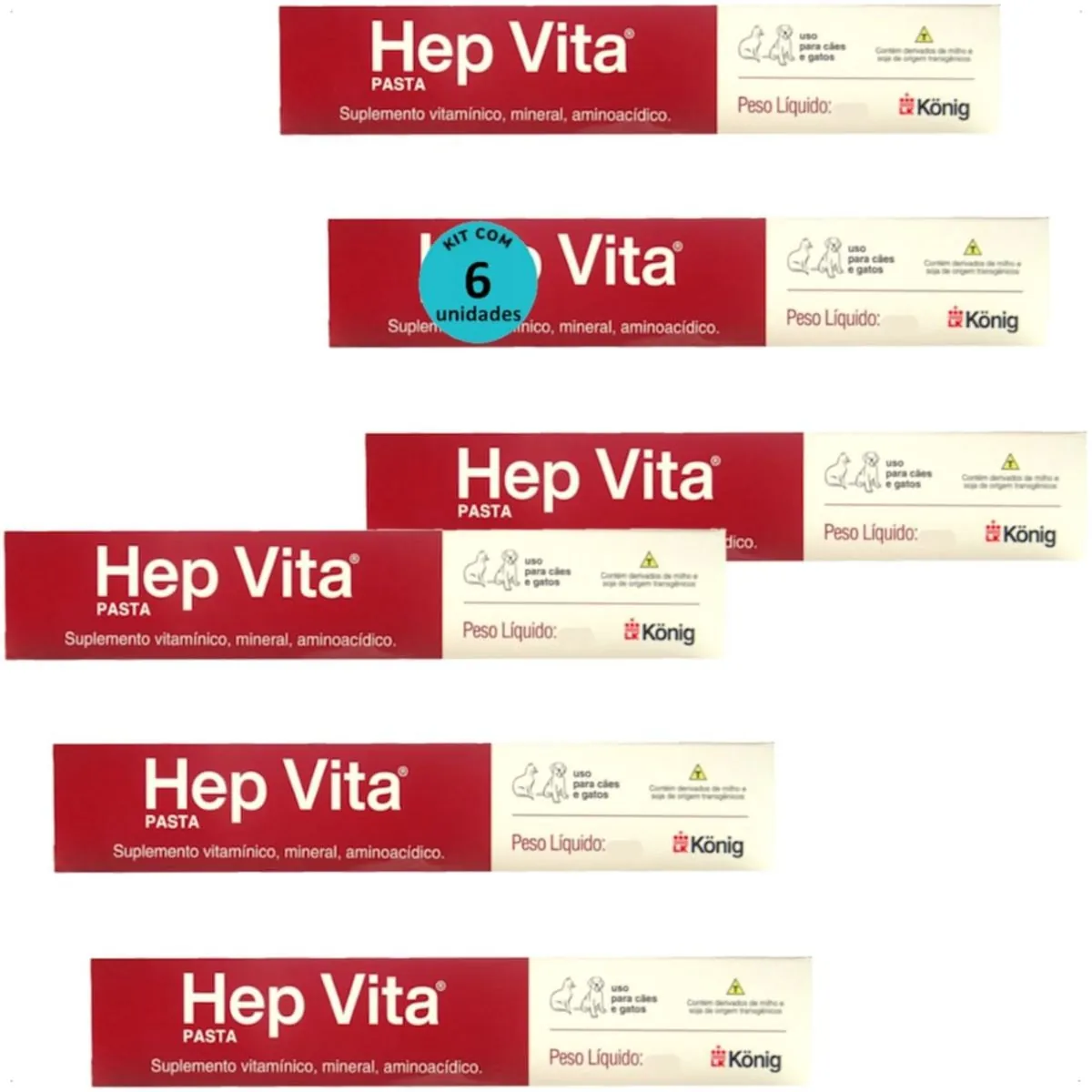 SUPLEMENTO ALIMENTAR PARA CÃES E GATOS HEP VITA 30G KONIG KIT COM 6
