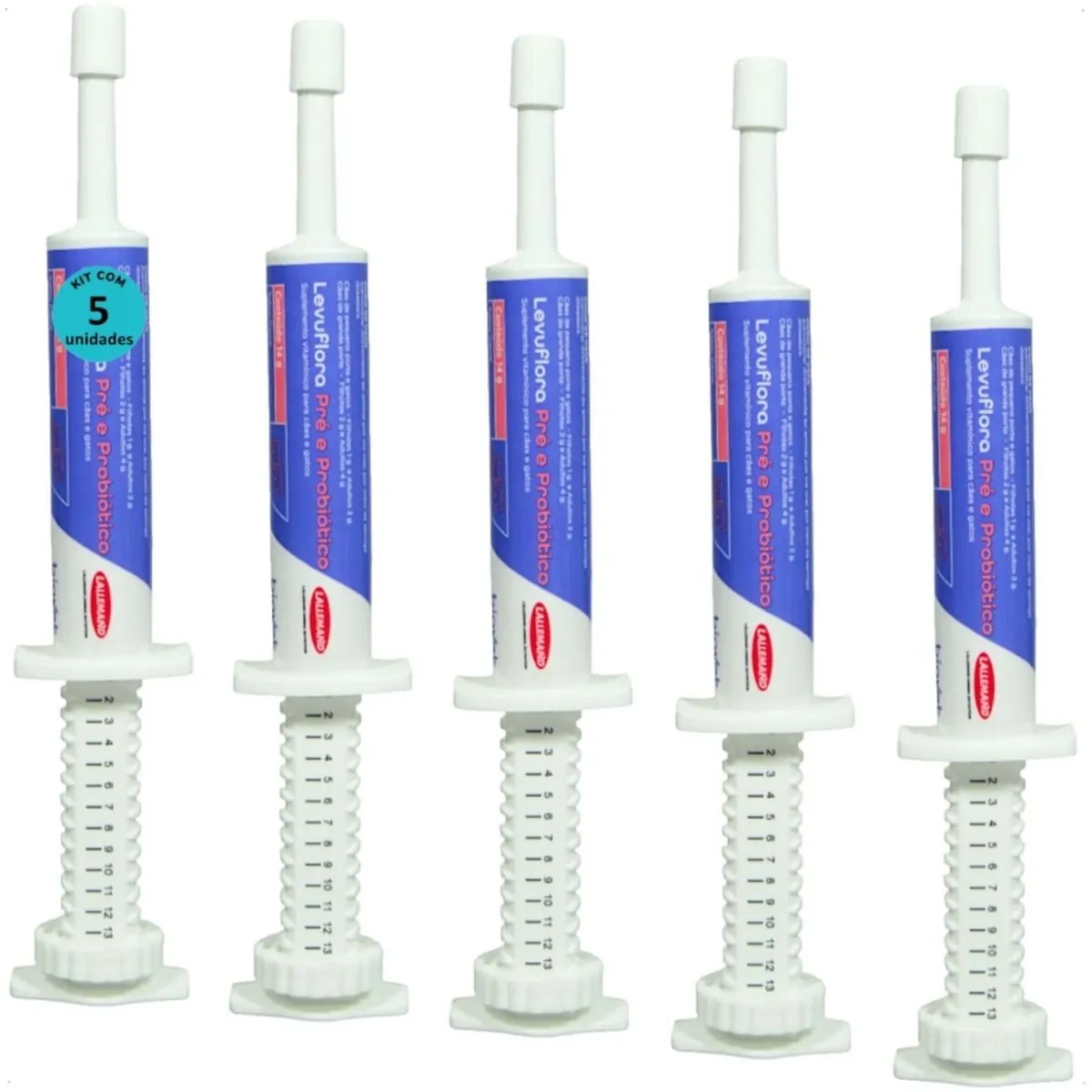 LEVUFLORA PRÉ E PROBIÓTICO 14G PARA CÃES E GATOS SABOR CARNE KIT COM 5