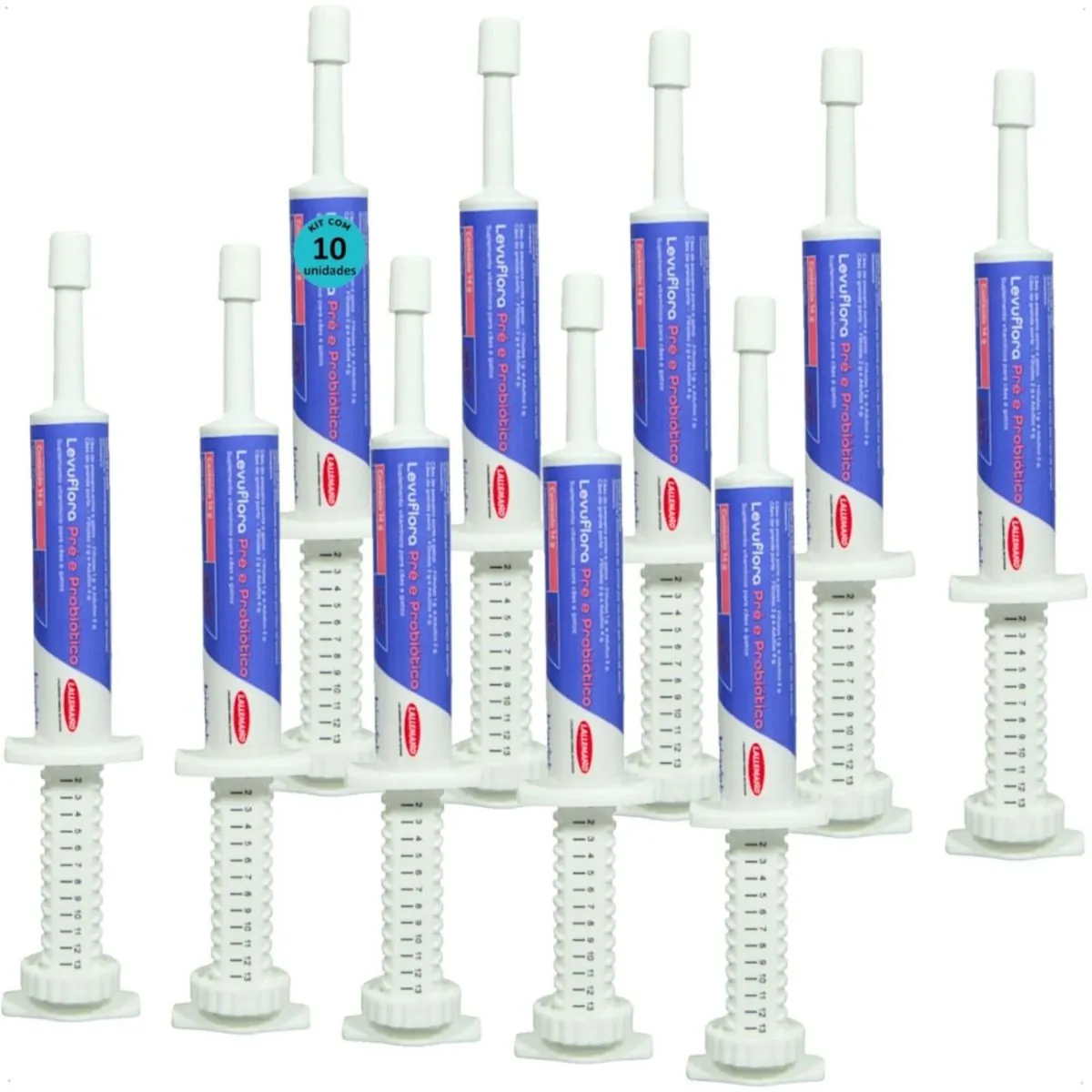 LEVUFLORA PRÉ E PROBIÓTICO 14G PARA CÃES E GATOS SABOR CARNE KIT COM 10
